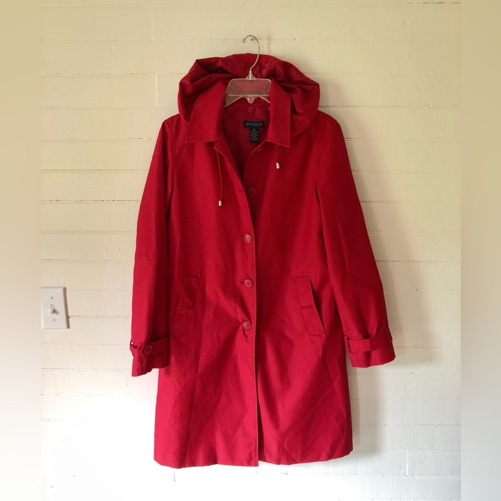 Ann Taylor Red Trench Coat Removable Hood Liner